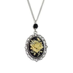 Black rose cameo necklace - Victorian gothic Elegant vintage style Steampunk pendant