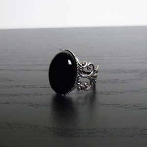 Victorian gothic ring Black Onyx gemstone, ornate filigree steampunk adjustable ring BELLA image 2