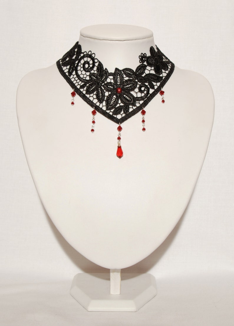 Victorian Gothic Choker Necklace - Ruby Red Swarovski Crystal Lace ...