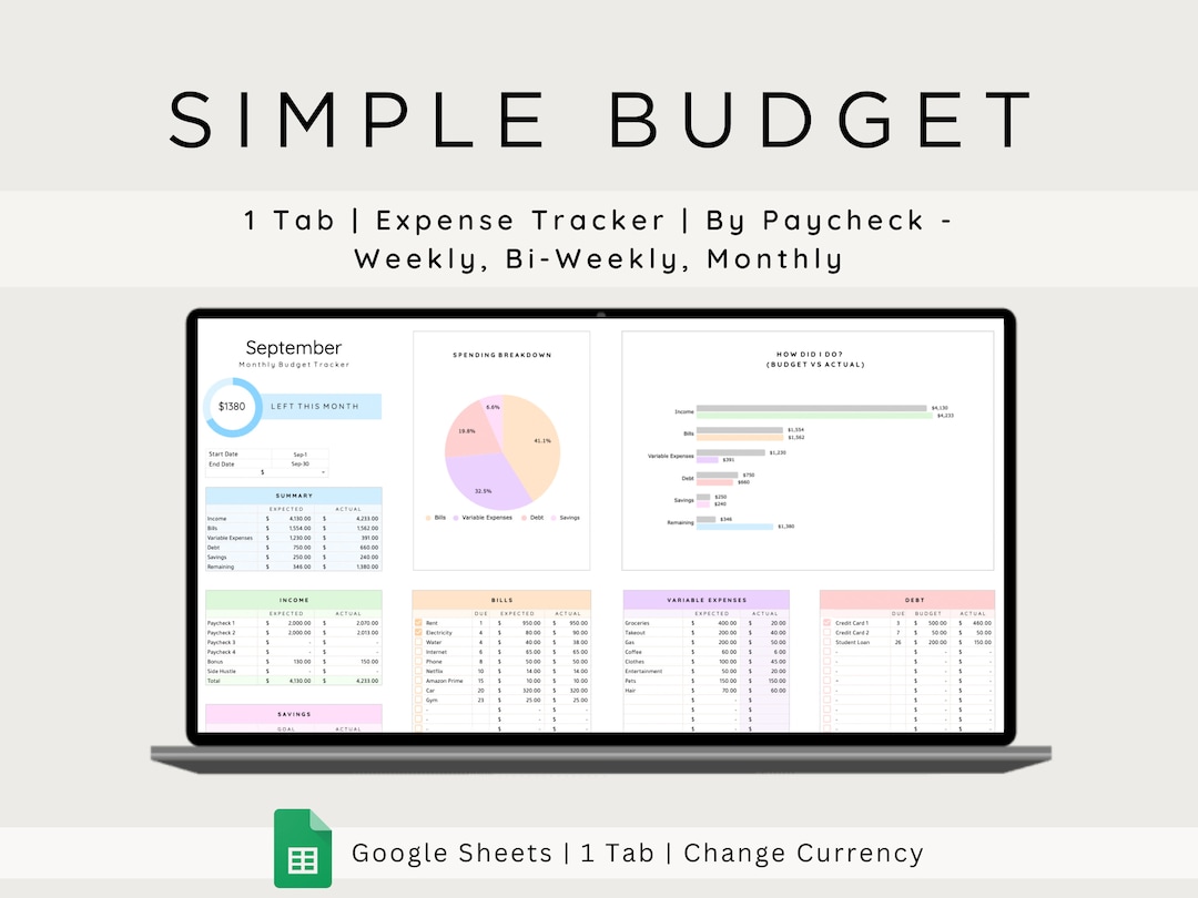 Simple Monthly Budget Planner: Google Sheets Expense Tracker (digital ...