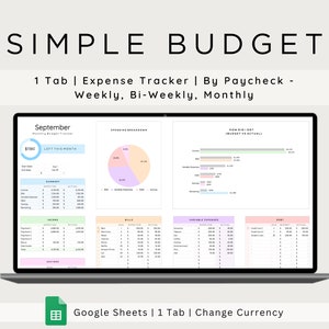 Simple Budget Planner for Google Sheets, Monthly Budget Tracker, Track Bills, Expense Tracker, Budget Template, Debt Tracker, Weekly Budget