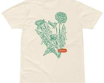 Dames paardenbloem T-shirt | Botanisch T-shirt | Vintage overhemd met botanische print | Katoenen damesshirt