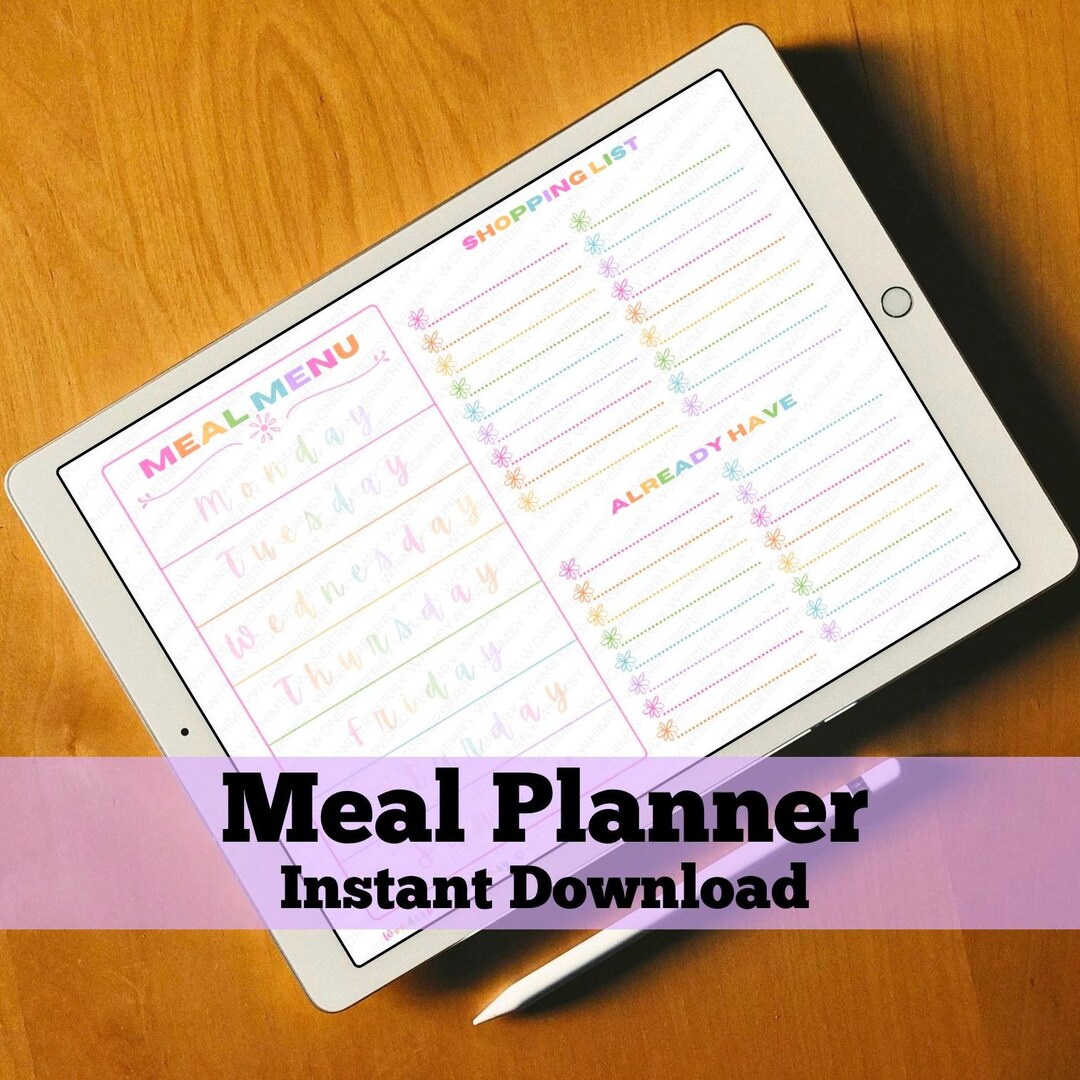 Digital/printable Weekly Meal Planner & Shopping List Page | Rainbow - Etsy