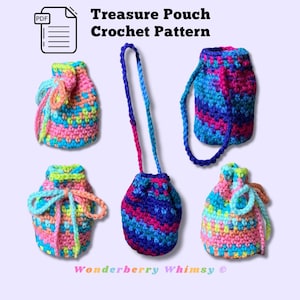 Easy Treasure Pouch Drawstring Dice Trinket Bag Crochet Pattern PDF | Beginner-Friendly | Scrap Yarn Project