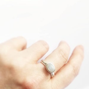 Minimalist Moonstone stacking Solitaire Ring. Custom Sterling Silver Moonstone Cabachon Ring. Custom Rainbow Moonstone ring.