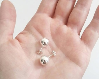 Extra Large Sterling Silver Sphere Studs. Minimalist Sterling Silver Ball studs. Sterling Silver Pearl Studs. Large silver ball studs.