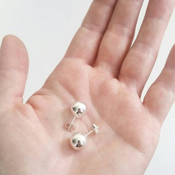 Extra Large Sterling Silver Sphere Studs. Minimalist Sterling Silver Ball studs. Sterling Silver Pearl Studs. Large silver ball studs.