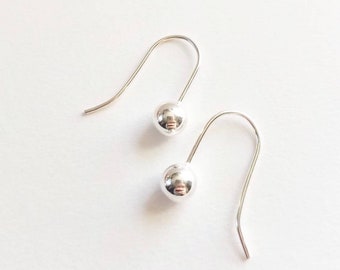 Minimalist Sterling silver ball drop earrings. Small hoop drop earrings.  Sphere drop earrings. Gifts for her. Silver drop earrings.