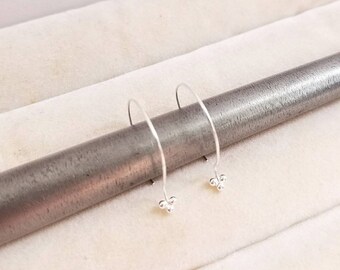 Minimalist sterling silver delicate dot drop hoop Earrings. Tiny dot drop Earrings. Minimalist Silver hoop earrings. Small hoop earrings.