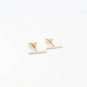 Minimalist 14K gold fill bar stud earrings. Petite gold bar studs. Round 14K gold fill bar studs. Gifts for her. Sister gift. Gal pal gifts. image 5