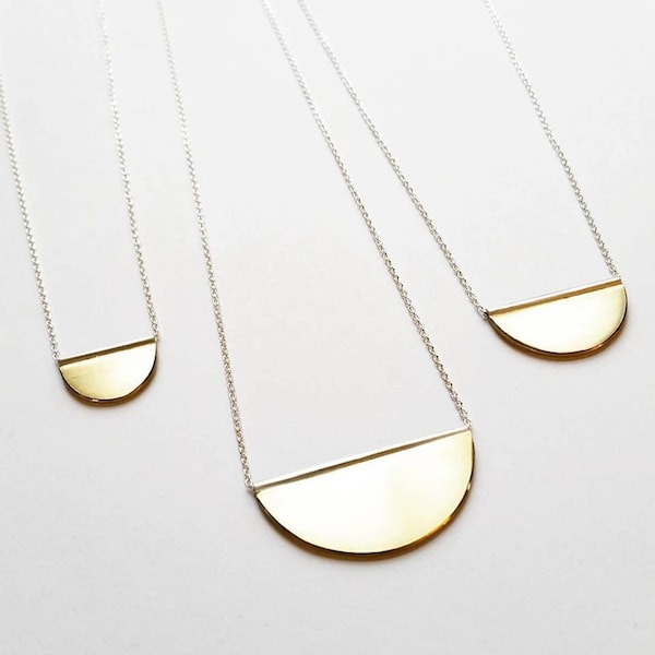 The Golden Moon Minimalist Half Moon Slider Necklace. Gold Minimalist Necklace. Geometric Gold Necklace. Minimalist layering necklace.