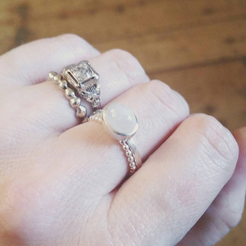Stacking Solitaire Rings Minimalist Moonstone Stacking Solitaire Ring. Custom Sterling Silver ...