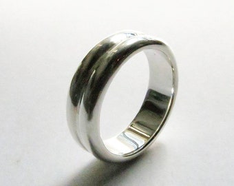 Custom Solid Sterling Silver Beveled Mens Wedding Band in Satin or High Polished. Men's Wedding Ring. Custom Wedding Band.