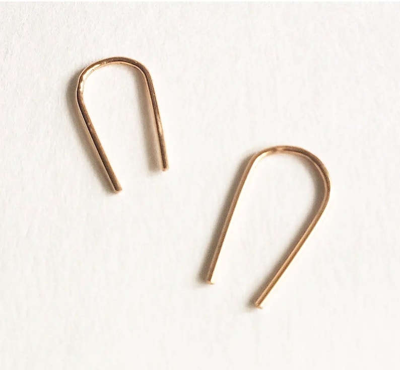 Minimalist 14K goldfill staple earrings, geometric earrings, line earrings, arc earrings. Minimalist staple stud earrings. image 1