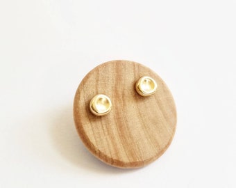 14K Solid Gold Pebble Stud Earrings, Minimalist Design