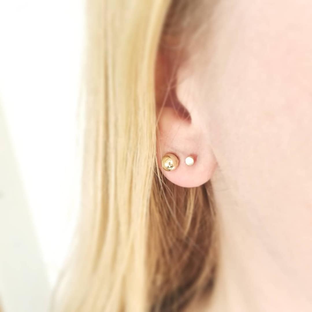Solid 14K Rose, White or Yellow Gold Graphic Geometric Dot Studs
