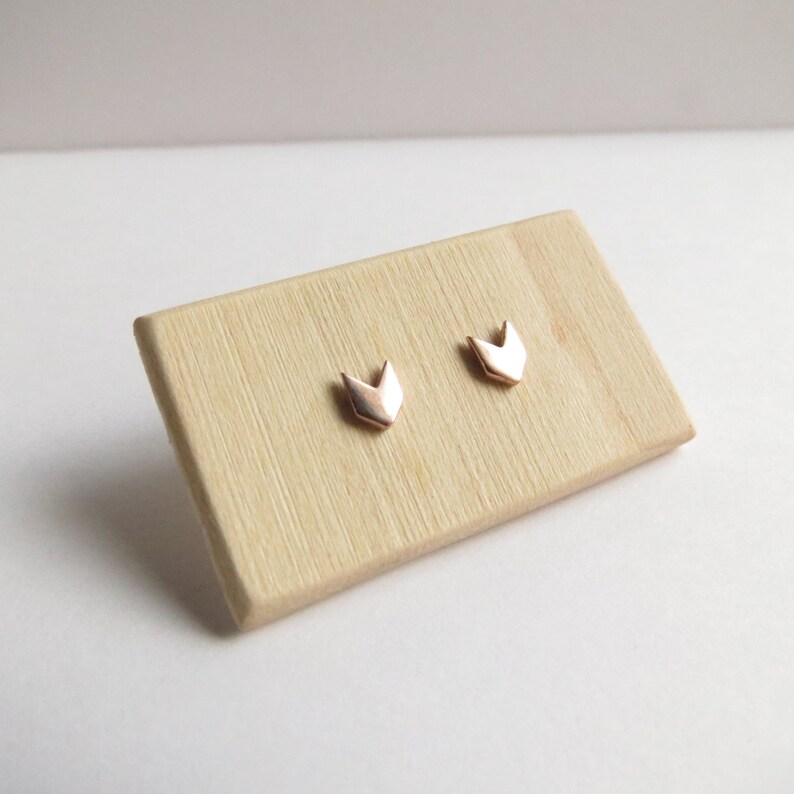 Solid 10K Rose Gold Petite Chevron Studs. Solid 10K Gold studs. Small Rose Gold stud earrings. Rose gold chevron stud earrings. image 6