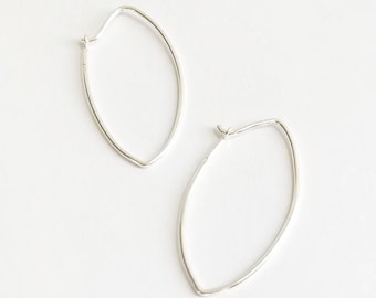 Silver Line Hoop Earrings, Thin Sterling Silver Earrings, Minimalist Line Earrings,  Thin Hoop Earrings. Petal hoop earrings.