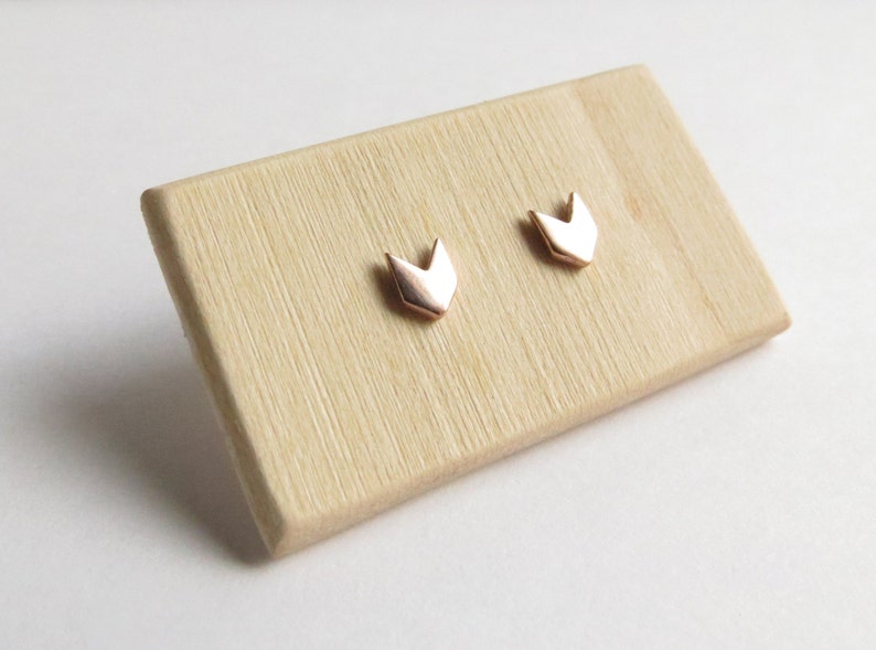 14K Solid Rose Gold, White Gold or Yellow Gold Chevron Studs. Delicate Chevron Studs. Minimalist solid gold stud earrings. image 3