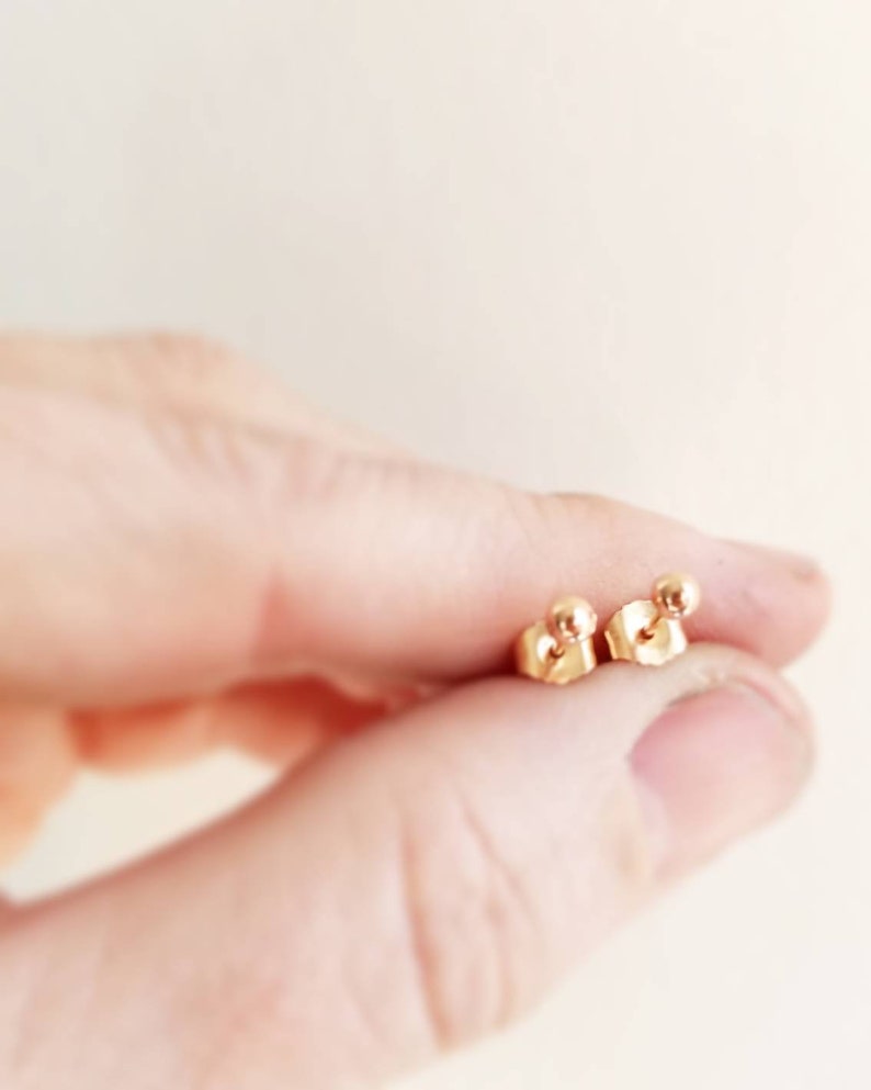 Minimalist solid 14K rose gold ball stud earrings. Classic small rose gold studs. Small 14K gold stud earrings. Rose gold ball studs. image 5