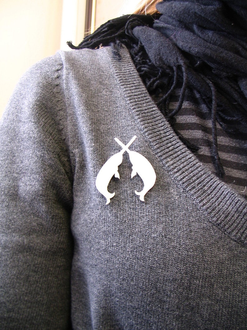 Secret Order of the Narwhal Society Brooch. Narwhal Brooch. Narwhal silhouette brooch. Narwhal pin. image 4