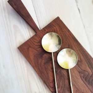 One Large Solid brass serving spoon. Round brass salad server. Hammered brass serving spoon. Wedding gift/chef&#39;s gift/Housewarming.