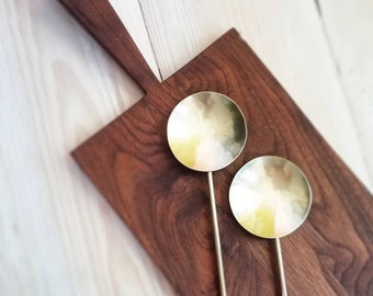 One Large Solid brass serving spoon. Round brass salad server. Hammered brass serving spoon. Wedding gift/chef's gift/Housewarming.