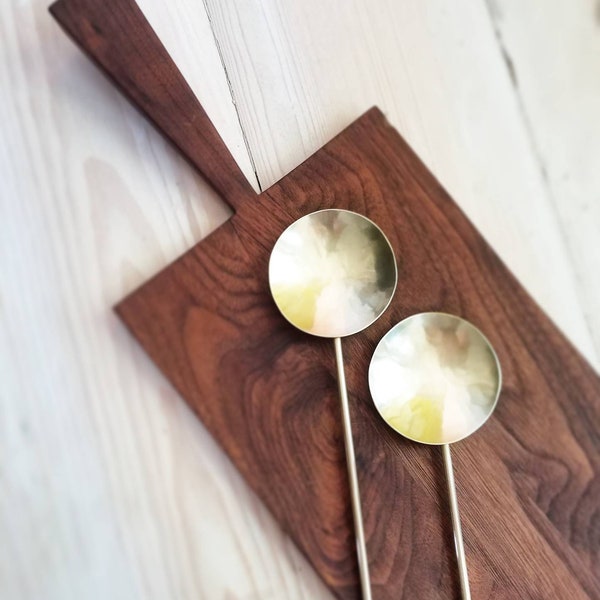 One Large Solid brass serving spoon. Round brass salad server. Hand hammered brass serving spoon. Wedding gift/chef's gift/Housewarming.