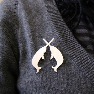 Secret Order of the Narwhal Society Brooch. Narwhal Brooch. Narwhal silhouette brooch. Narwhal pin. image 1