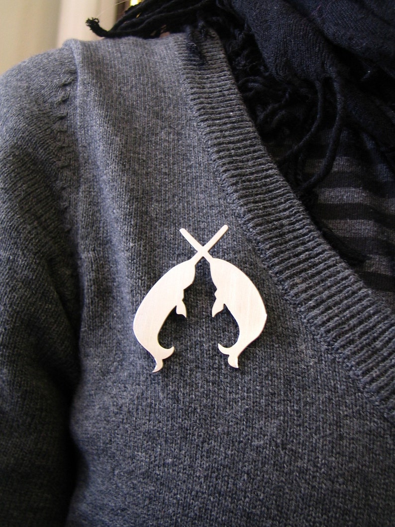 Secret Order of the Narwhal Society Brooch. Narwhal Brooch. Narwhal silhouette brooch. Narwhal pin. image 1
