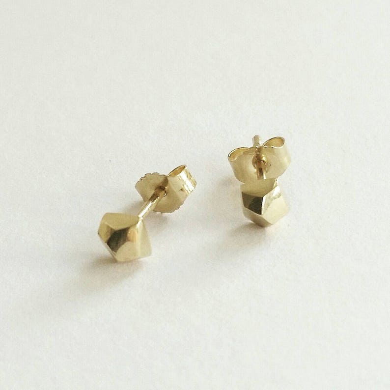 14K Gold Pebble stud earrings. Faceted Pebble Stud Earrings in 14K Gold. Gold pebble earrings. Solid 10K 14K or 18K Gold Stud earrings. image 7