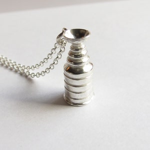 Sterling Silver Trophy Cup Hockey Necklace. Silver Hockey fan necklace. Silver Hockey Necklace. Hockey Mom Necklace. Men's Hockey Necklace. image 1