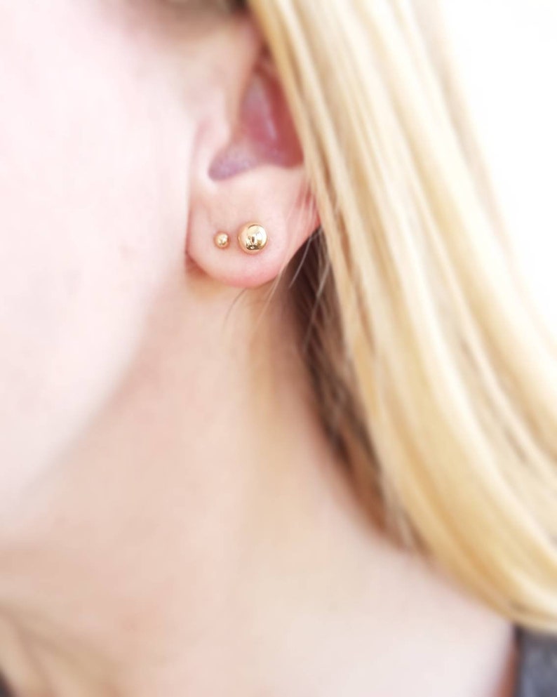 Minimalist solid 14K rose gold ball stud earrings. Classic small rose gold studs. Small 14K gold stud earrings. Rose gold ball studs. image 2