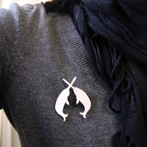 Secret Order of the Narwhal Society Brooch. Narwhal Brooch. Narwhal silhouette brooch. Narwhal pin. image 3