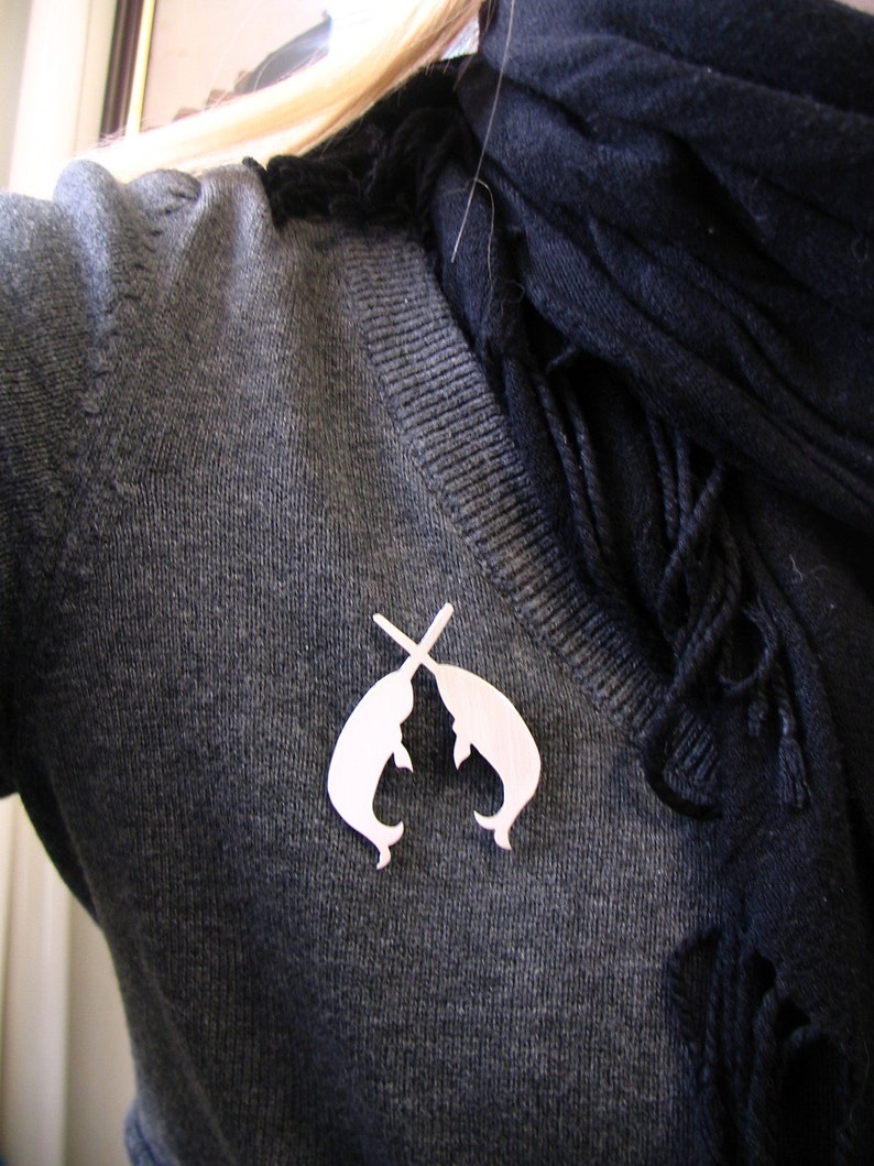 Secret Order of the Narwhal Society Brooch. Narwhal Brooch. Narwhal silhouette brooch. Narwhal pin. image 3
