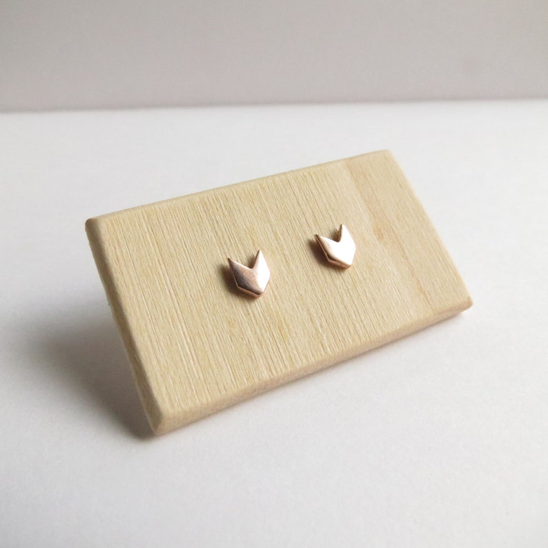 14K Solid Rose Gold, White Gold or Yellow Gold Chevron Studs. Delicate Chevron Studs. Minimalist solid gold stud earrings. image 6