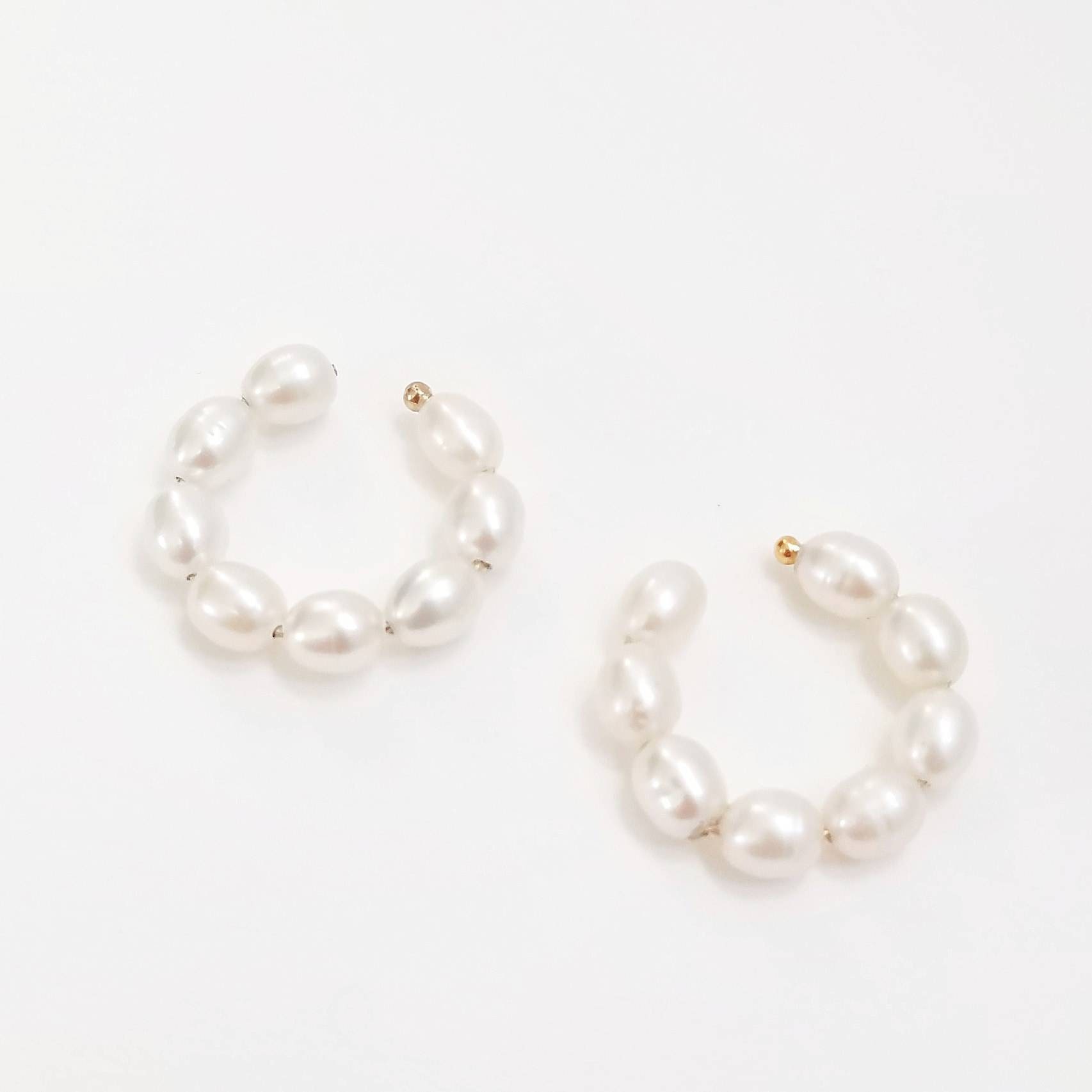 thumbnail image 2 of Dainty Pearl Ear Cuffs Wrap Earrings Sterling Silver 14K Gold Plated Cross Criss Cartilage Huggie Hoop Stud Earrings Non Piercing Minimalist Jewelry Cute Gifts For Women Girls BFF 2 of 10