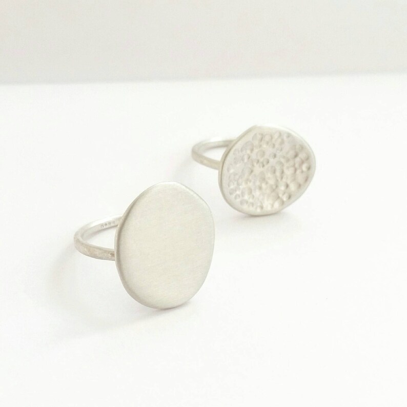 Minimalist Sterling Silver Amulet Stone Ring. Custom Sterling Silver Hammered Ring. Silver statement ring. image 2