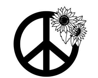 Sunflower peace sign SVG and DXF file, cnc, cut ready