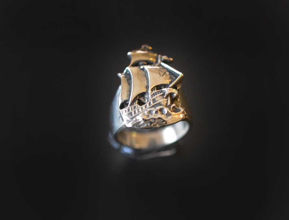 Nautical Ship Ring in Sterling Silver Etsy