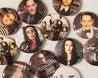 Addam's Family 1991 Comedy Movie Assorted 1 Inch Pinback Buttons - Set of Six