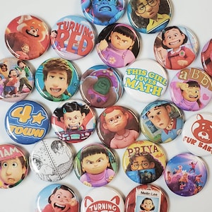 Turning Red Disney Pixar ASSORTED 1 Inch Pinback Buttons - Set of Six (6)