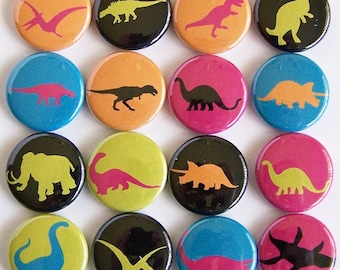 Neon Dinosaurs 1 Inch Pinback Buttons - Set of Six