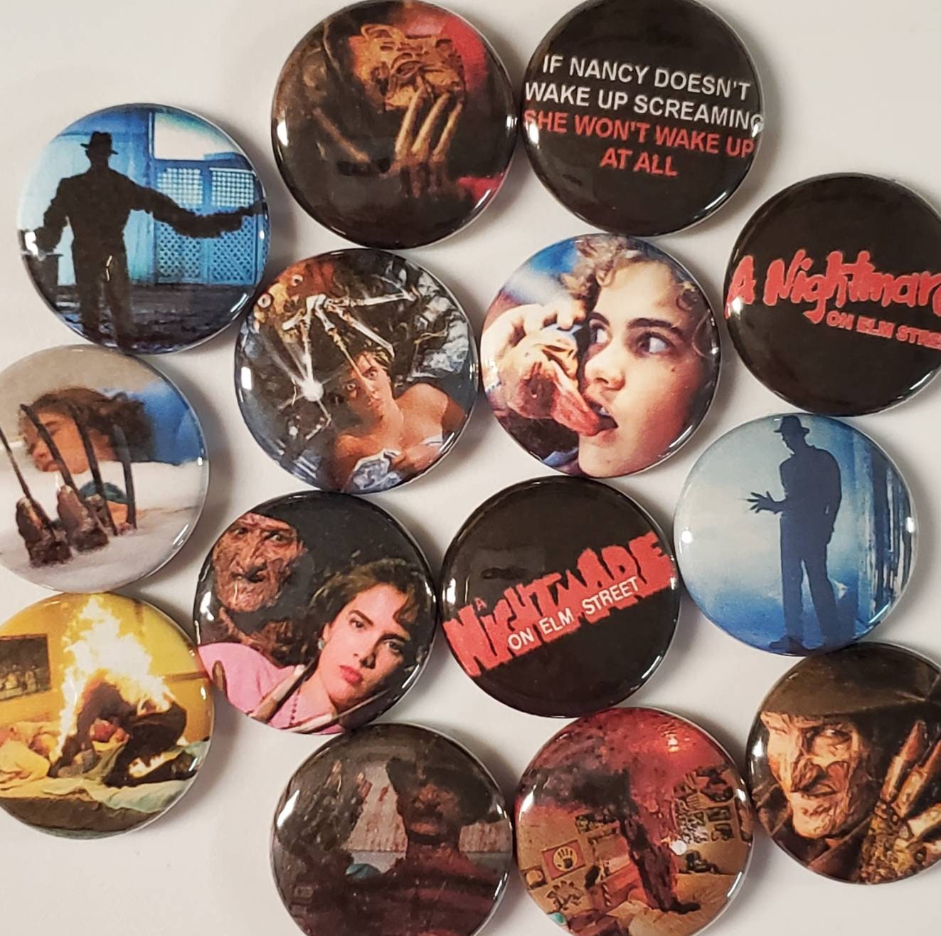 Pin Back Buttons Lot of 34 Pop Culture Humor Horror 1 Inch And 1.5 Inch