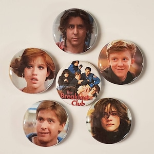 Retro Breakfast Club 1 Inch Pinback Buttons - Set of Six (6)