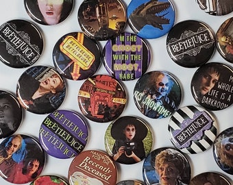 BEETLEJUICE 1988 Cult Comedy Movie Assorted 1 Inch Pinback Buttons - Set of Six (6)