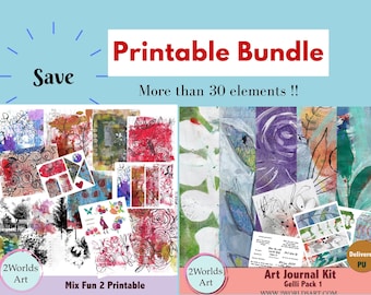 Art Journal Printable Kit Bundle 2, Digital Papers, Digital Scrapbooking, Digital Journal