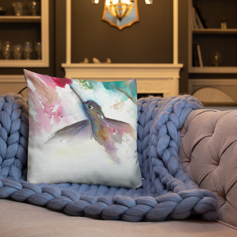 Best Friend Gift Woodland Painting Watercolor Throw Pillow Hummingbird Watercolor Paint Watercolor Painting Accent Pillow for Couch
