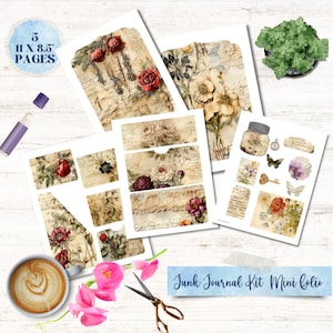 White Roses Junk Journal Kit , Folio Kit, Printable Folio Kit, Vintage image 1