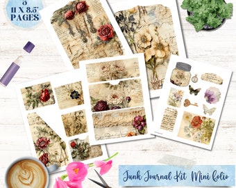 White Roses Junk Journal Kit , Folio Kit, Printable Folio Kit, Vintage